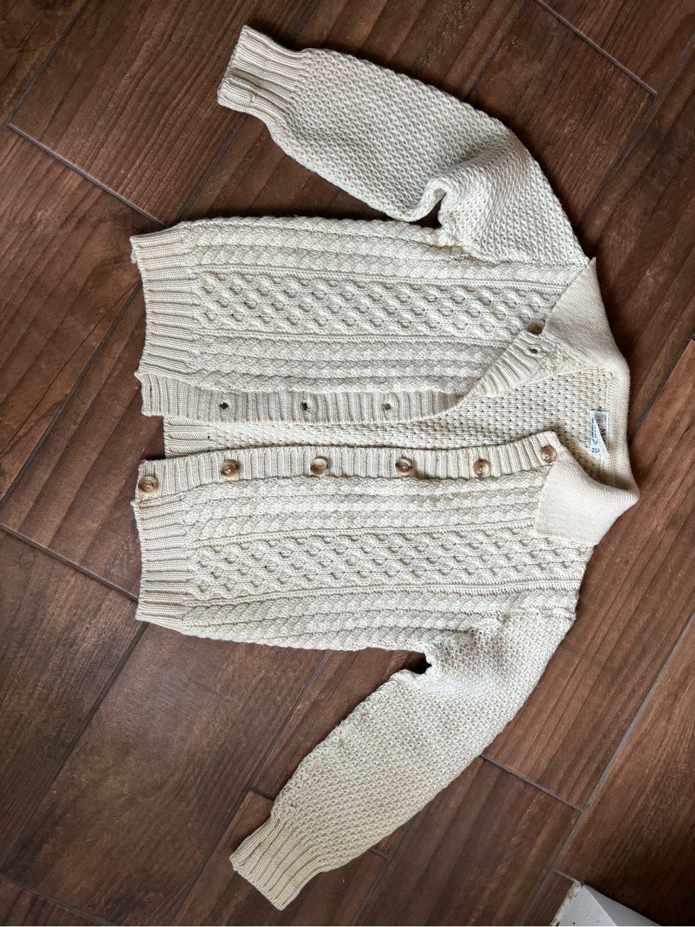 Vintage Moffat Woollens Scottish Fisherman Cardigan New Wool Cream Cable Knit